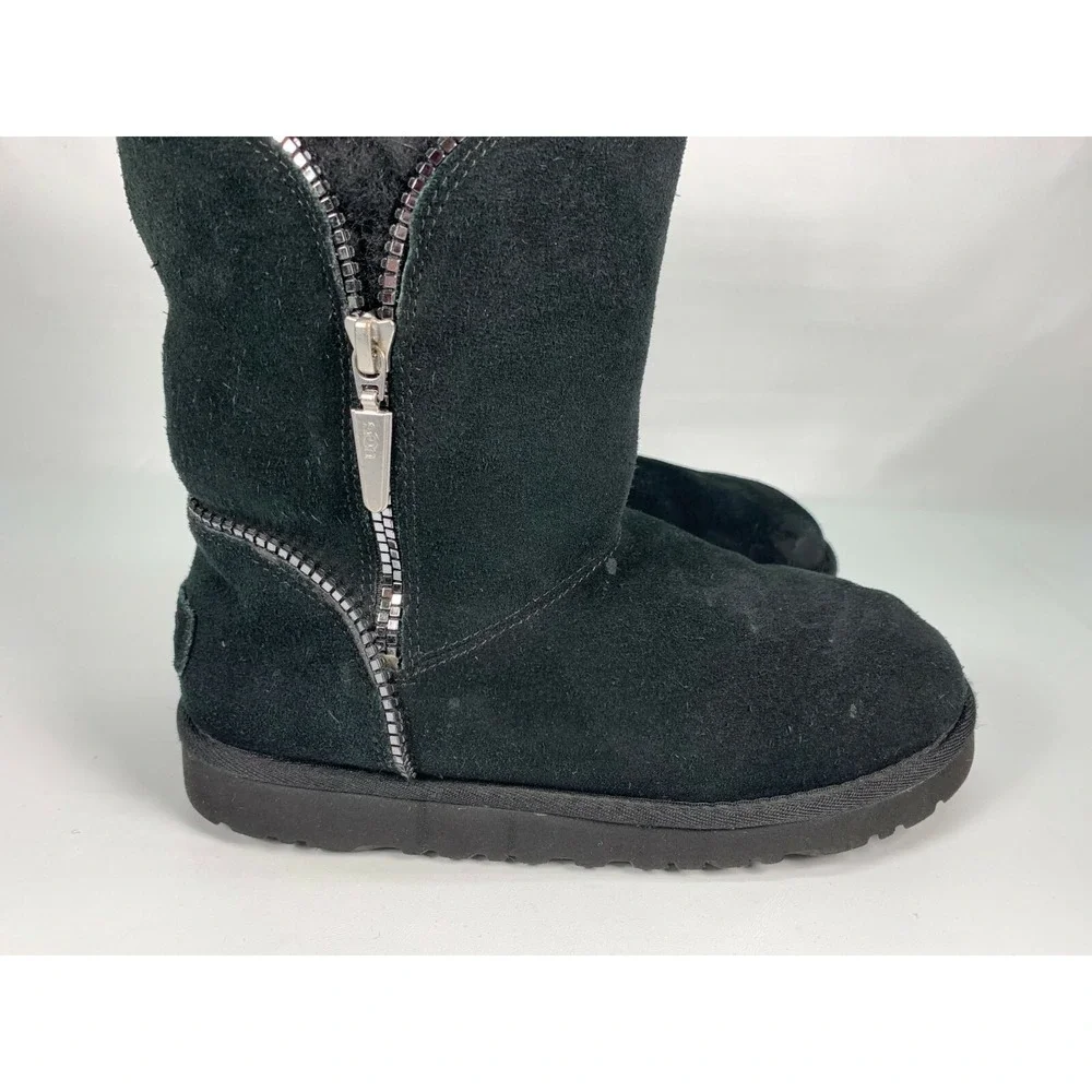 UGG Australia Girls Black Suede FLORENCE 1016992K Short Zipper Warm Boots Size 4